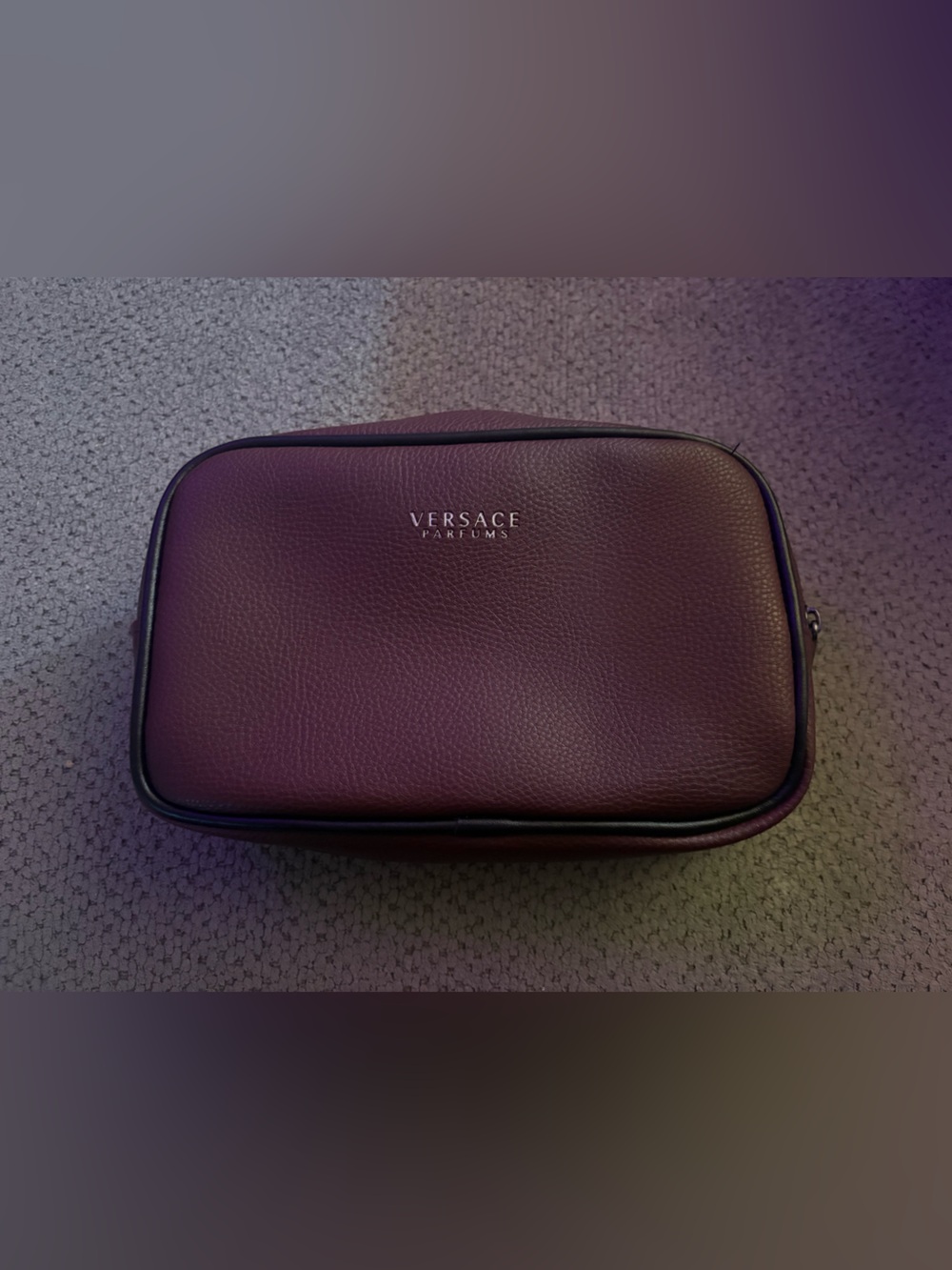 Versace Jeans Collection Deep Purple Pebbled Leather Toiletry Bag